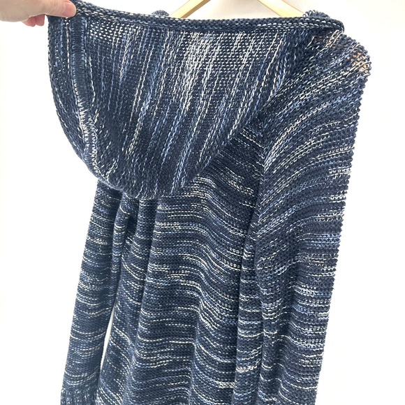 Eddie Bauer Hoodie Womens XL Blue Marled Open Knit Pullover Long Sleeve Boho - Picture 8 of 8